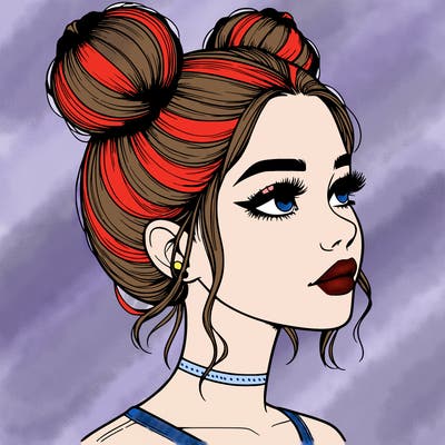 realistic girl with buns on the top of her head