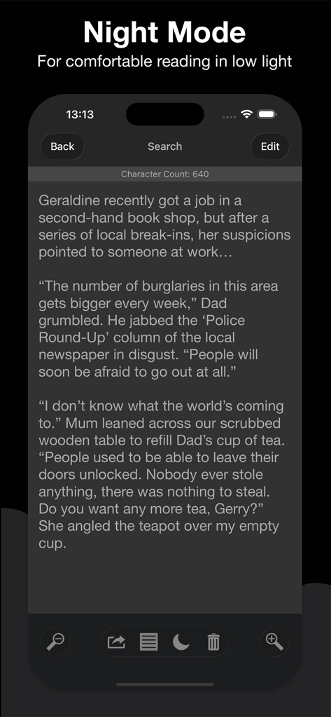 Simple Notes: Ultimate Edition - Interfaz de Simple Notes Ultimate Edition con Modo Nocturno para una lectura cómoda con poca luz