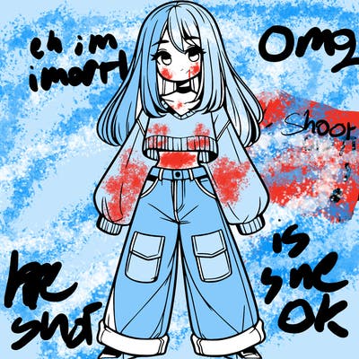 cute girl with straight hair in baggy jeans and a crop top and a sweater