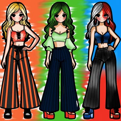 girls with flare pants and crop tops realistic