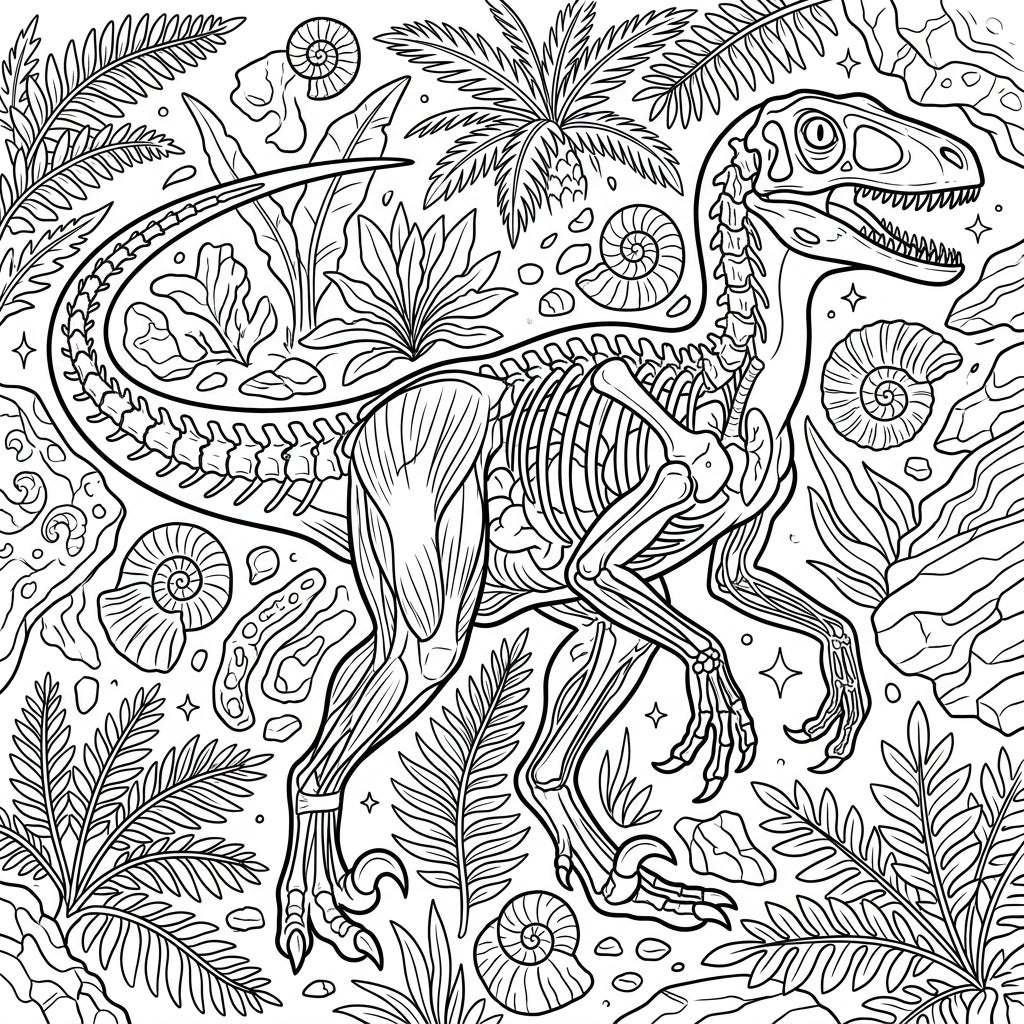 Velociraptor Anatomy Coloring Page for Teens - Detailed Study — Color Pop
