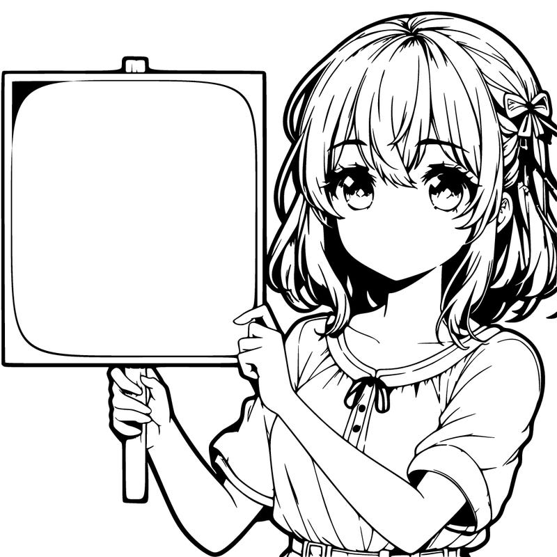 realistic pretty anime girl holding blank sign