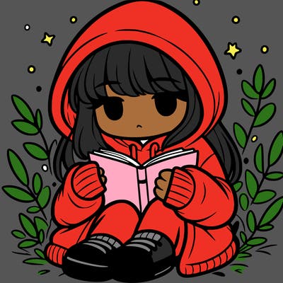 girl in oversized hoodie reading a book