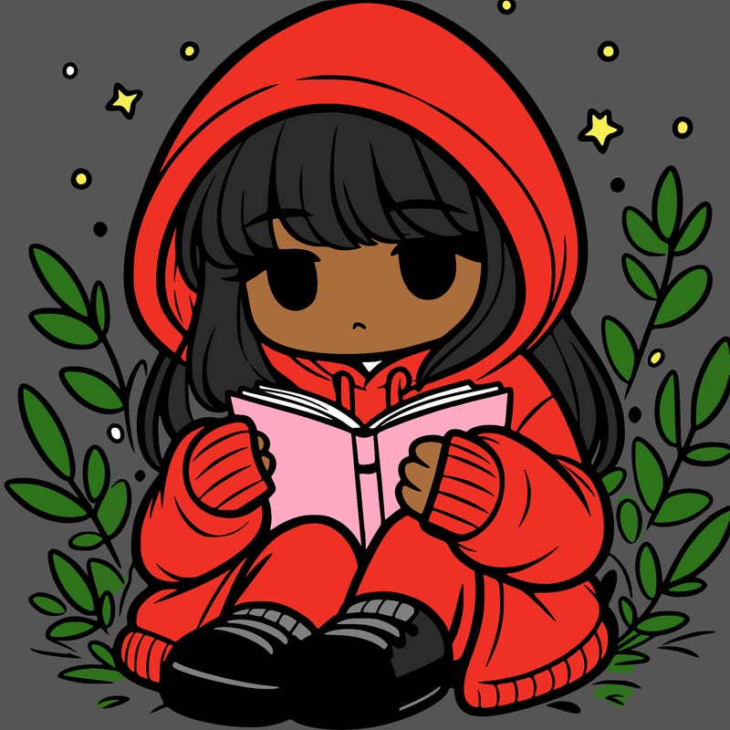 girl in oversized hoodie reading a book