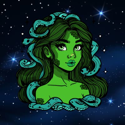 realistic girl with snakes as hair