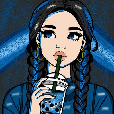 realistic girl with braided hair drinking boba