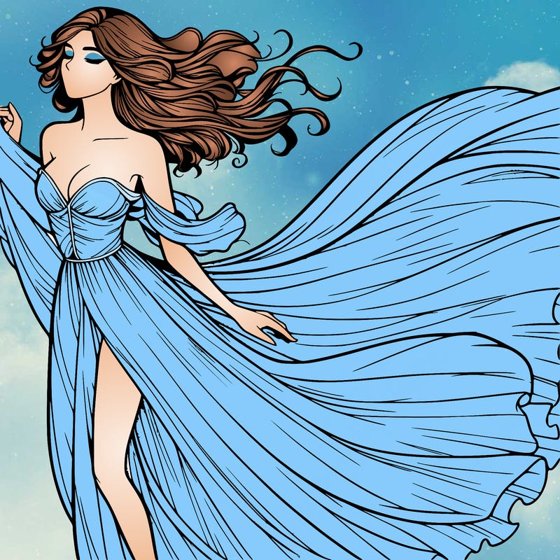 realistic woman in dress flowing the the wind