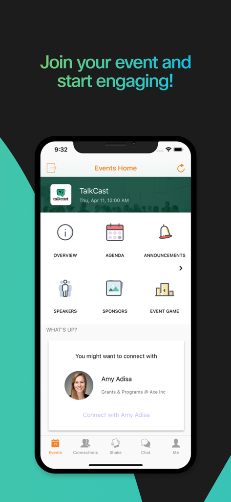Webex Events app home screen showing the event dashboard with agenda and networking recommendations