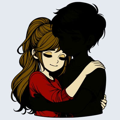 realistic girl and boy hugging