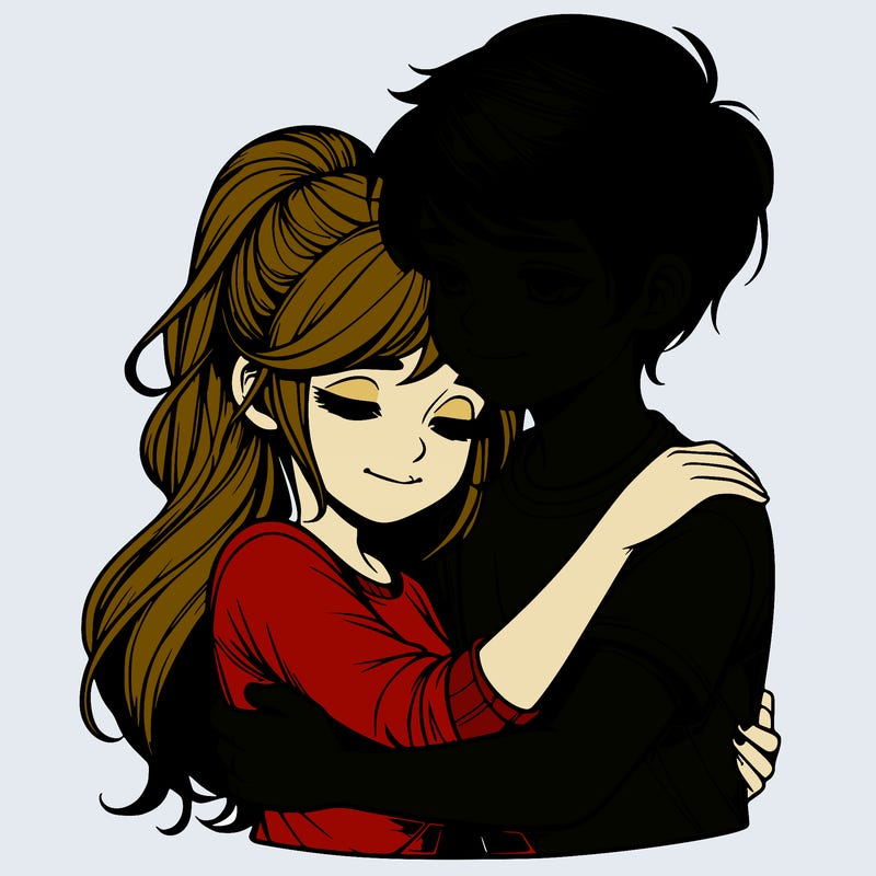 realistic girl and boy hugging