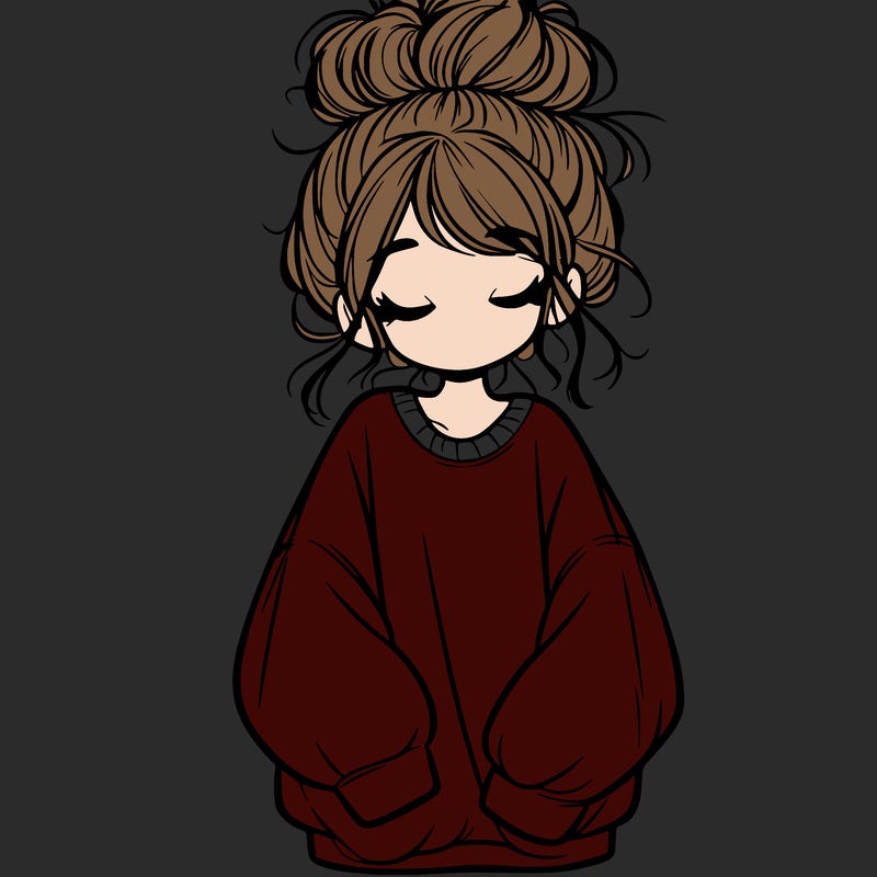girl with baggy sweatshirt and messy bun