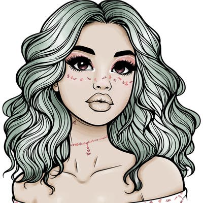 realistic girl with wavy hair and lips