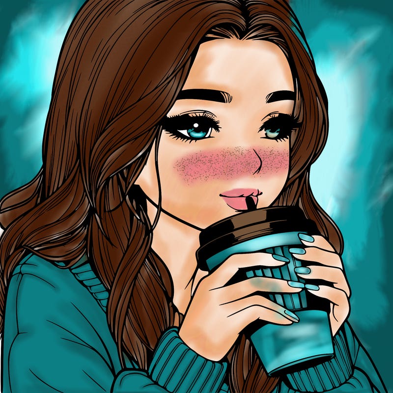 realistic girl drinking coffee