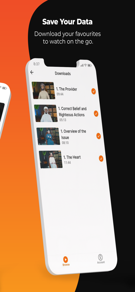AMAU Academy - AMAU Academy app interface showing a list of downloaded Islamic video lessons for offline access