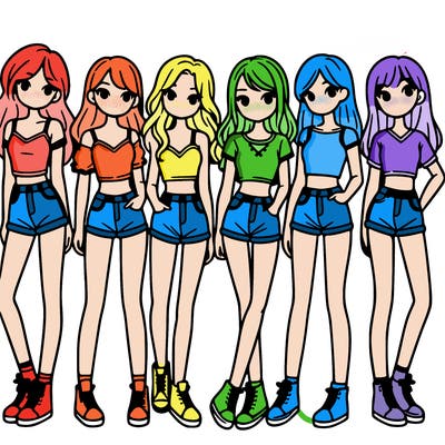 a group of girls wearing crop tops and shorts
