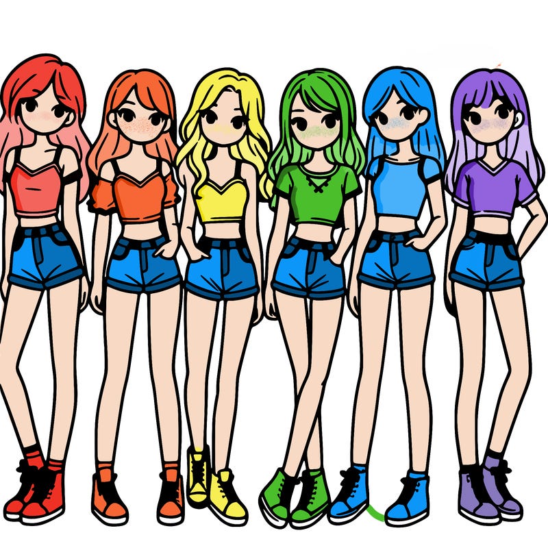 a group of girls wearing crop tops and shorts
