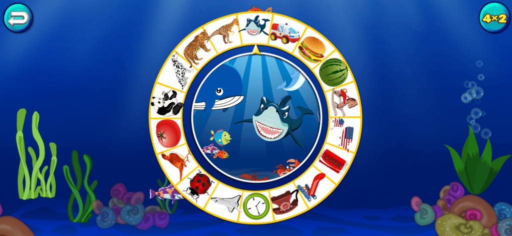 Match -Learning games for kids - Toddler matching game interface featuring a colorful object wheel and an underwater ocean theme
