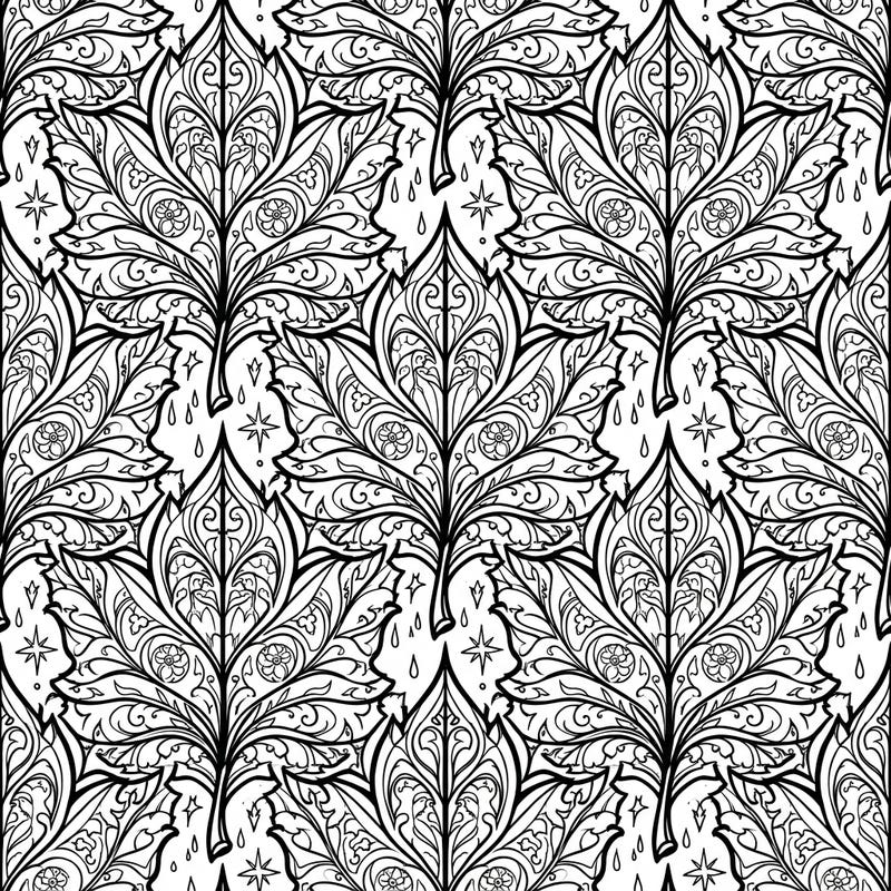 Dive into a world of mysterious beauty with this stunning Gothic Leaf Tessellations coloring page. Explore intricate Victorian-inspired leaf patterns, perfect for mindful coloring and creative expression.