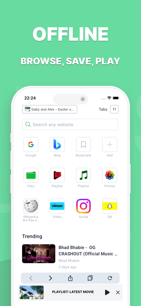Browser and Offline File Storage app dashboard showing search bar and file management icons