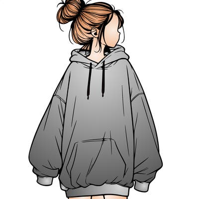 realistic girl with a oversized sweatshirt on and a bun
