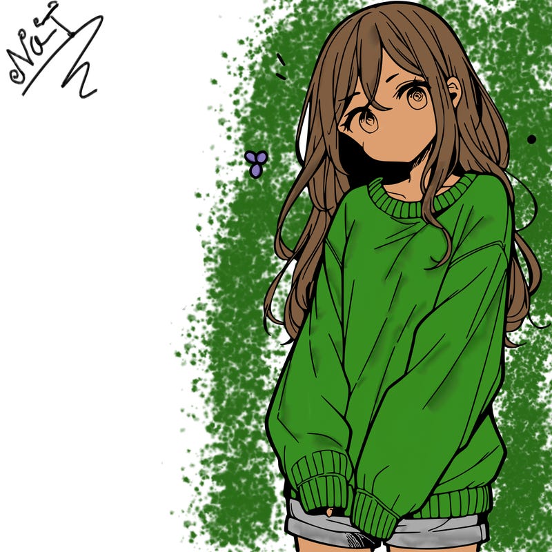 manga teen girl  in a sweater and baggy pants