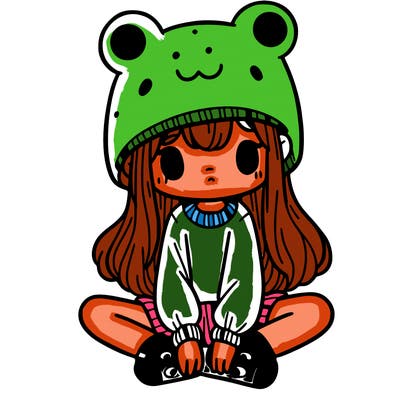 a girl wearing a frog hat and some frog socks