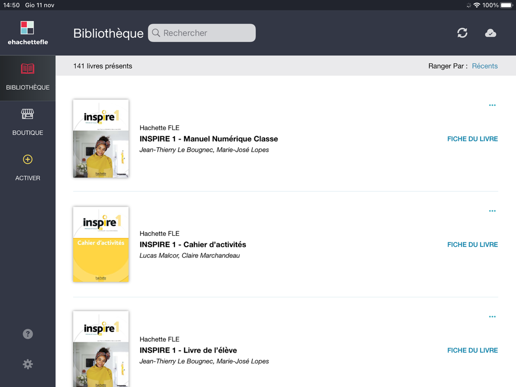 Biblio HFLE 모바일 애플리케이션의 프랑스어 교과서 라이브러리 보기