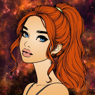 realistic girl with a ponytail on her hair and lips