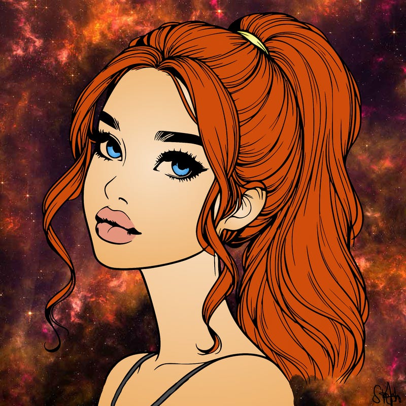 realistic girl with a ponytail on her hair and lips