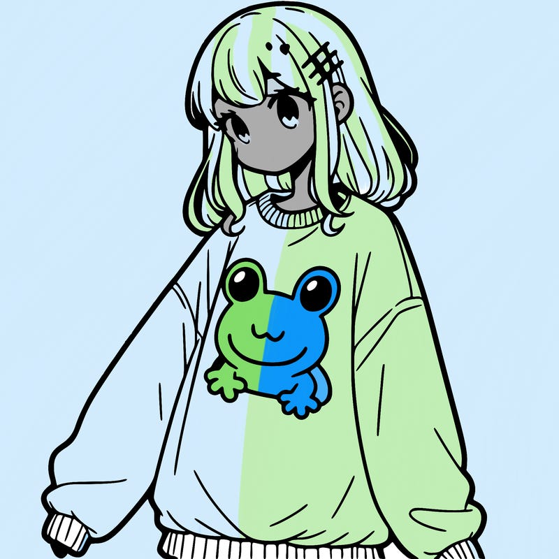 girl wearing frogging sweatshirt