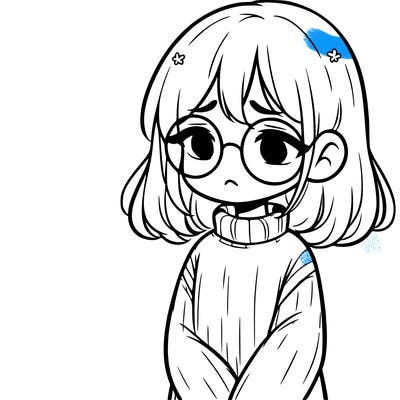 sad girl with glasses in a sweater