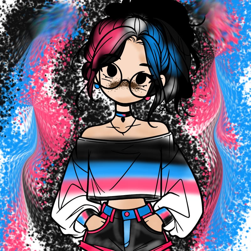 girl with a messy ponytail glasses a baggy crop top and jean shorts