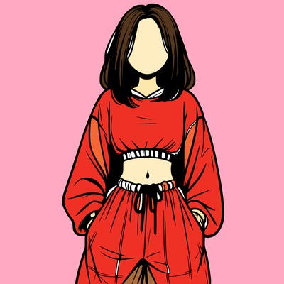 realistic girl faceless with baggy pants and a crop top