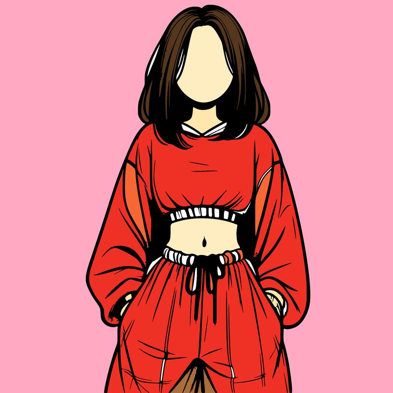 realistic girl faceless with baggy pants and a crop top