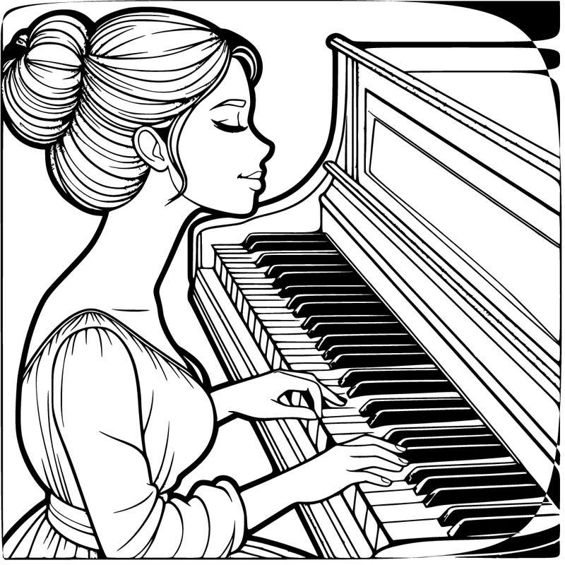 woman playing piano realistic