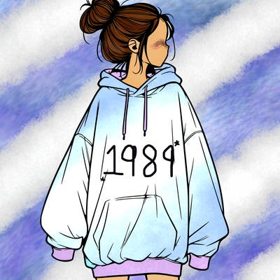 realistic girl with a oversized sweatshirt on and a bun