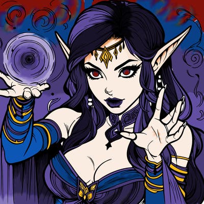 realistic scary beautiful elf sorceress casting spell