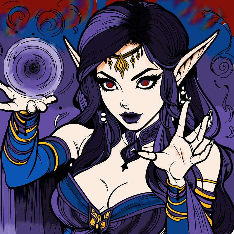realistic scary beautiful elf sorceress casting spell