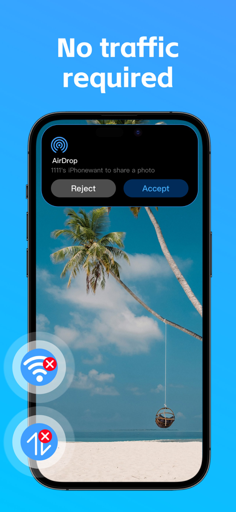 Snapdrop app interface showing file transfer with no wifi or cellular data required