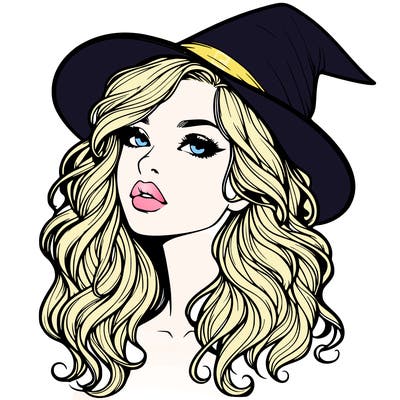 realistic witch girl with wavy hair and lips