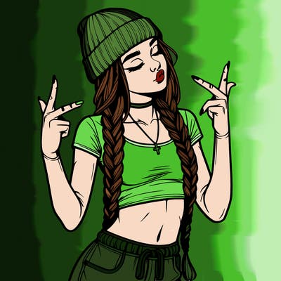 realistic teenage girl with braids and a beanie and crop top doing 🫶🏼