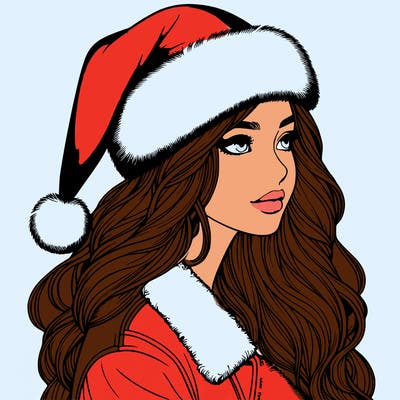 realistic girl in santa hat