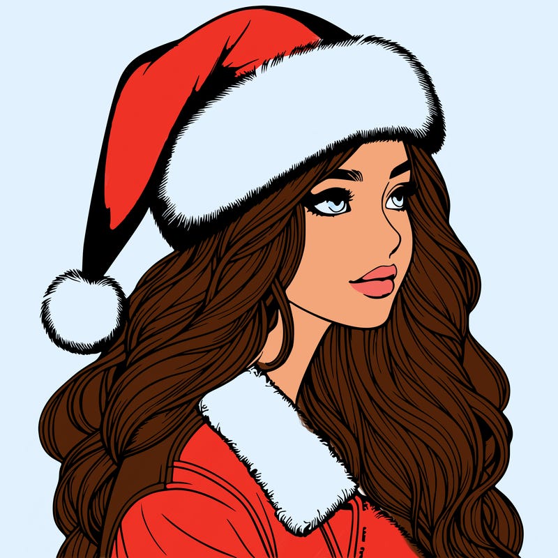 realistic girl in santa hat