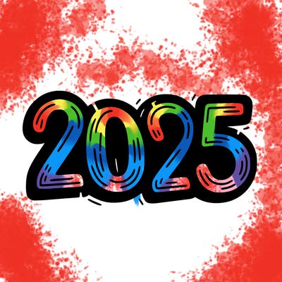 one line scrawled numbers sketch design “2025”