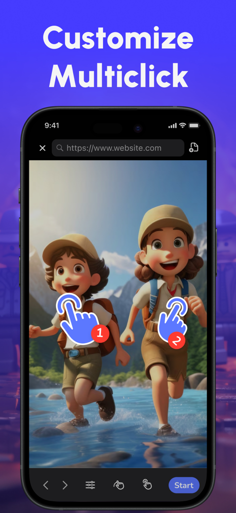 Auto Clicker : Automatic Tap ◎ - iPhone screen showing the multi-point click customization feature in the Auto Clicker app browser