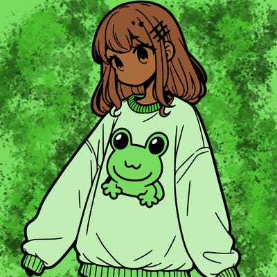 girl wearing frogging sweatshirt
