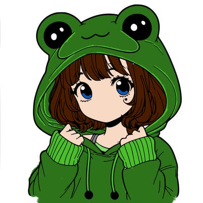 a cute teenage girl wearing a frog hoodie