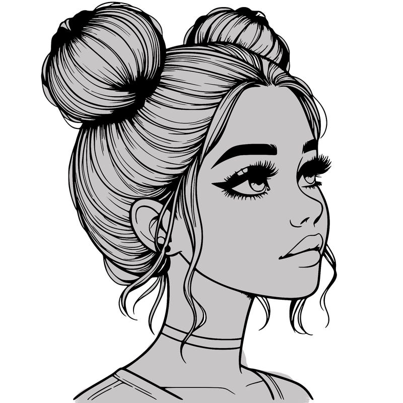 realistic girl with buns on the top of her head