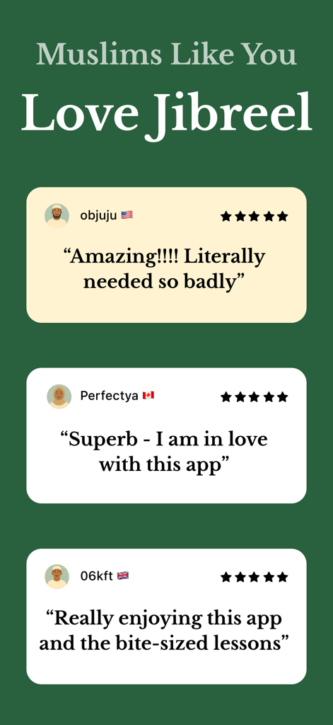 Jibreel: Learn Islam App - Recensioni positive degli utenti e testimonianze a 5 stelle per l'App Jibreel Learn Islam.