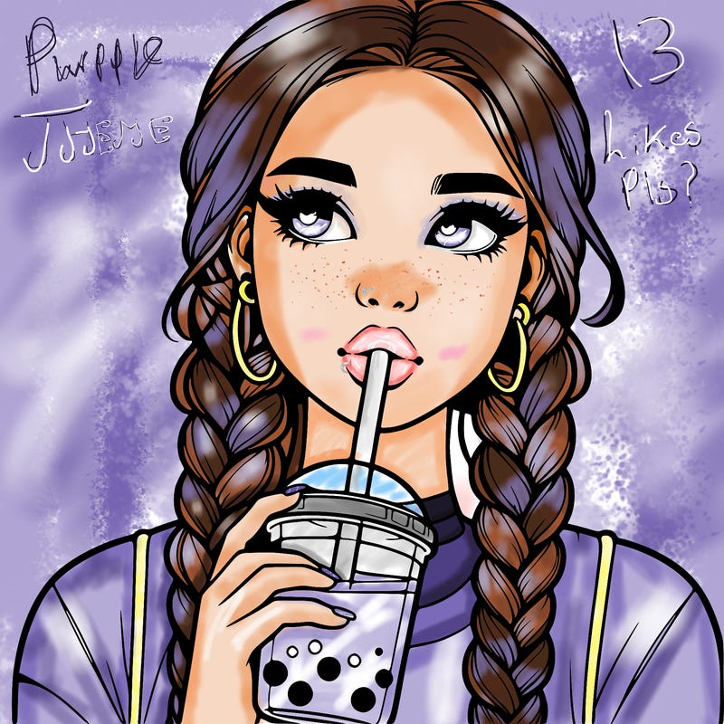realistic girl with braided hair drinking boba